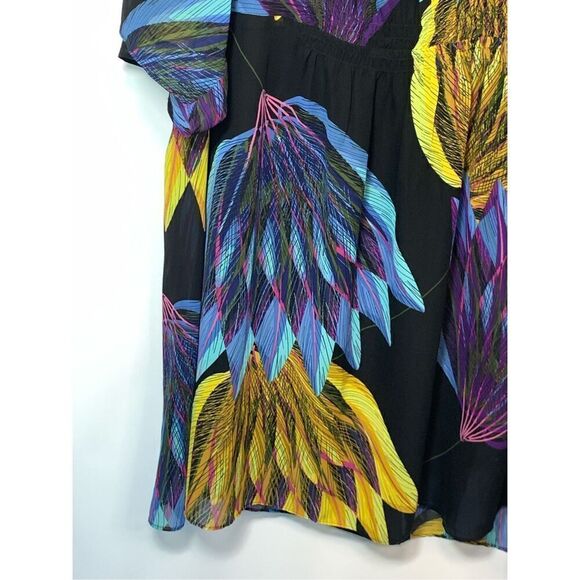 Lane Bryant Women's Feather Print V-Neck Semi Sheer Mini Shift Dress Multi 22/24 - Picture 2 of 7